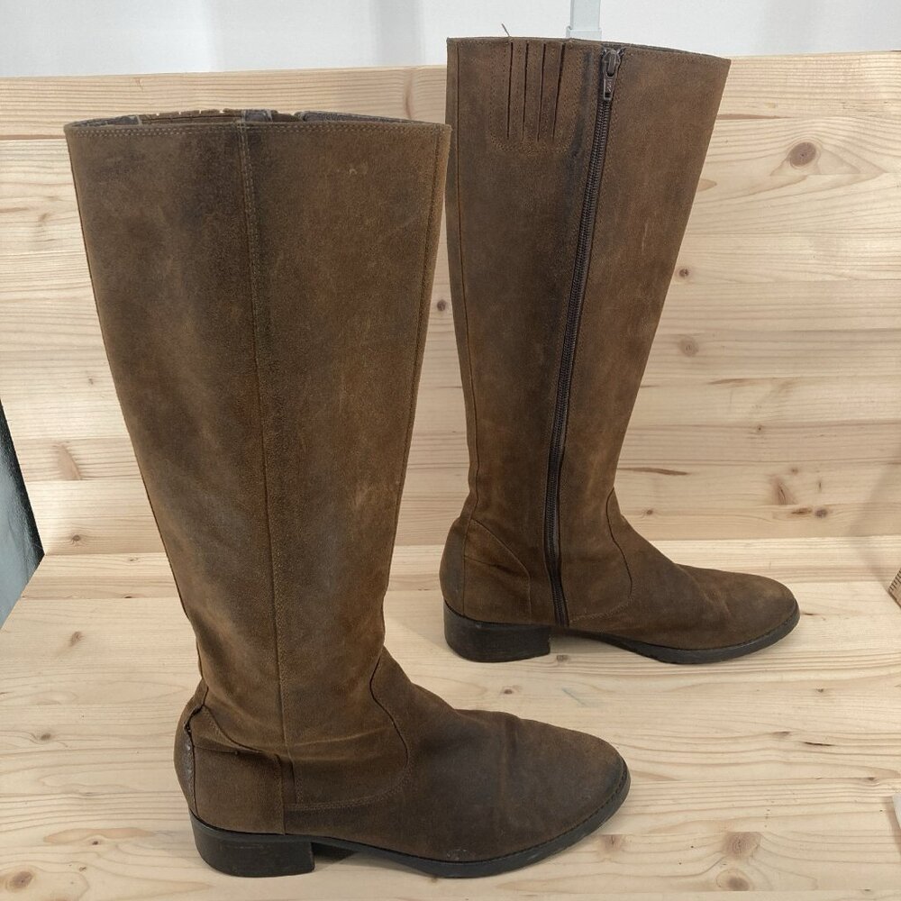 Donald J Pliner Womens Leather Tall Knee High Boots Size 9 Brown Waxed Suede